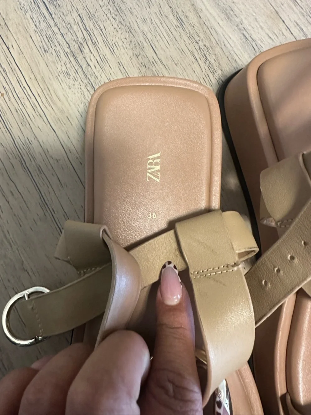 Zara Tan Platform Ankle-Strap Sandals with Gold Accent - Picture 6 of 7